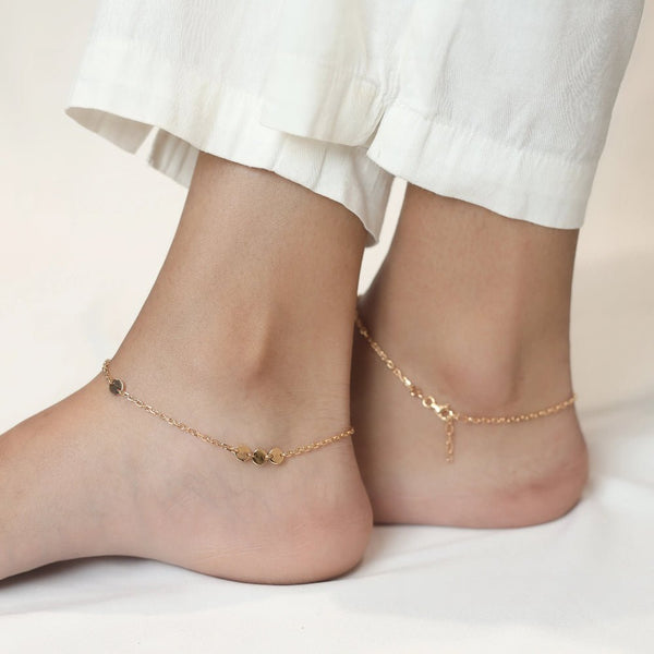 925 Silver Golden Coin Drop Anklet