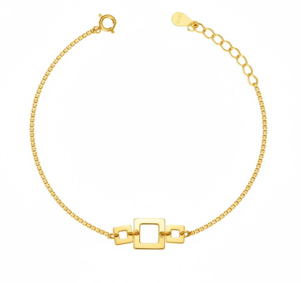925 Sterling Golden Frame Charm Bracelet for Women - tassyasilver.com