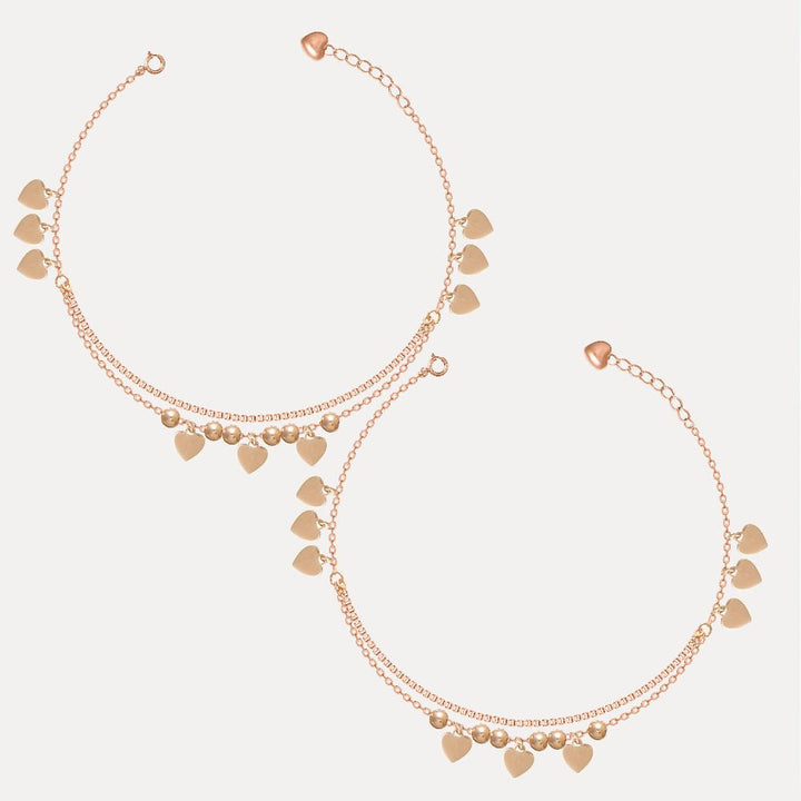 925 Sterling Golden Love Charm Anklet for Women - tassyasilver.com