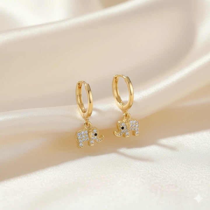 925 Sterling Golden Lucky Little Elephant Hoops for Baby - tassyasilver.com