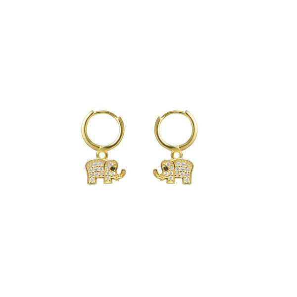 925 Silver Gold Lucky Elephant Baby Hoops