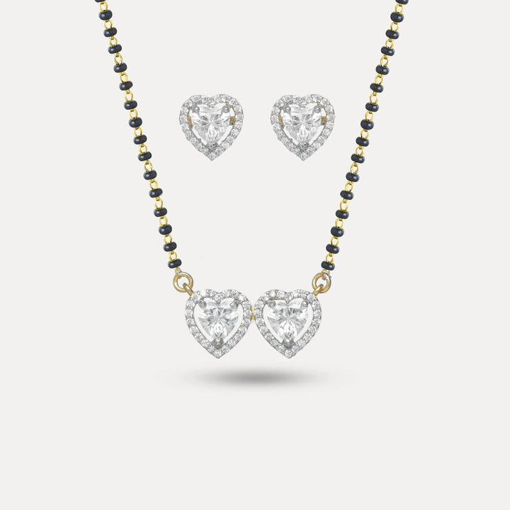 925 Sterling Golden Twin Heart Mangalsutra Set for Women - tassyasilver.com