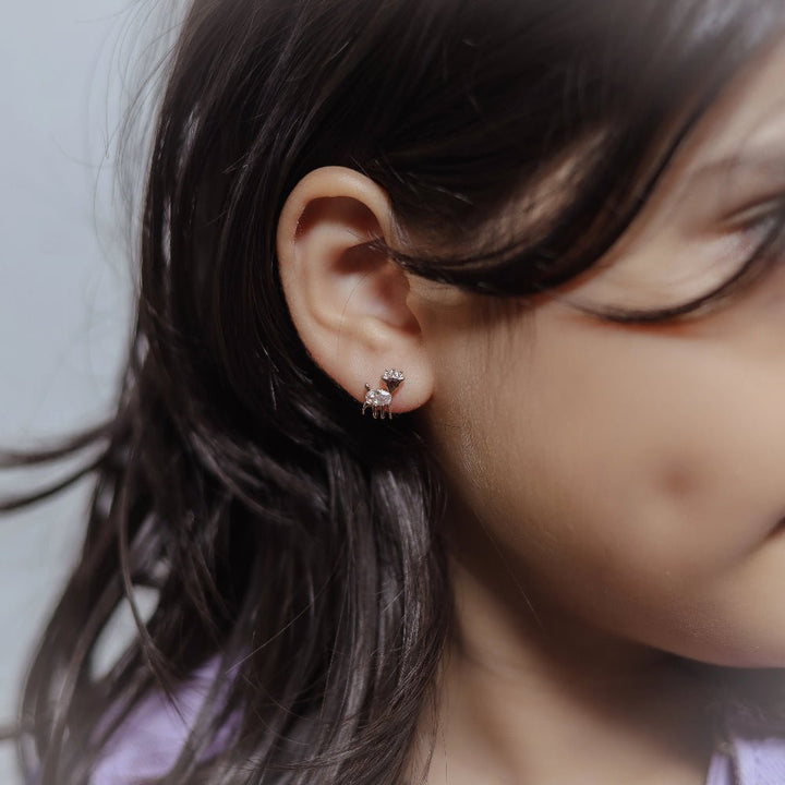 925 Sterling Rose Gold Fawn Sparkle Studs for Baby - tassyasilver.com