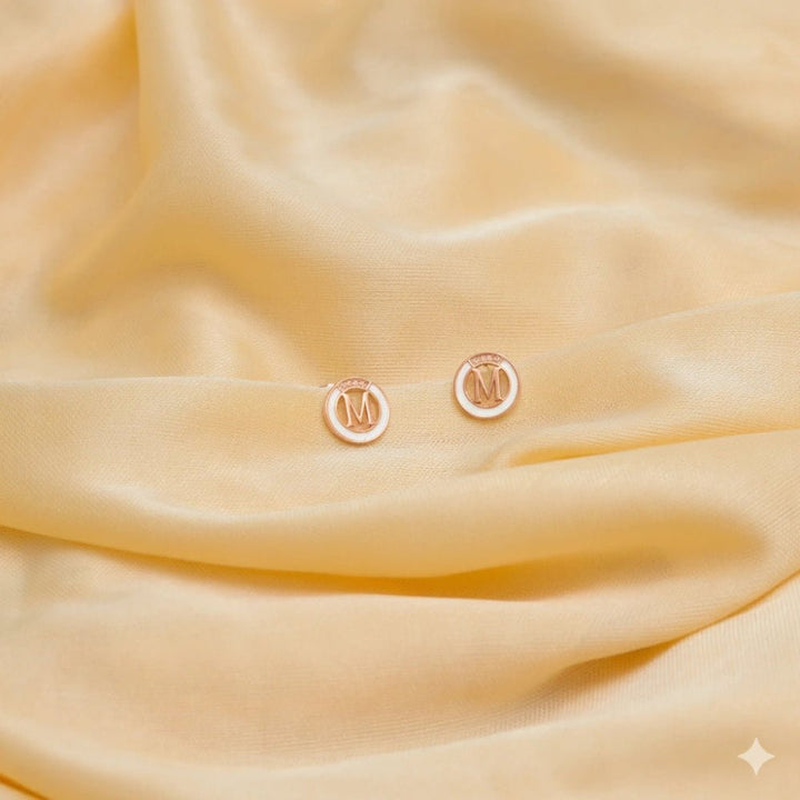 925 Sterling Rose Gold Initial M Studs for Baby - tassyasilver.com