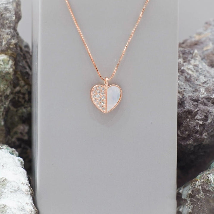925 Sterling Rose Gold Silver Half - Glow Heart Pendant for Women - tassyasilver.com