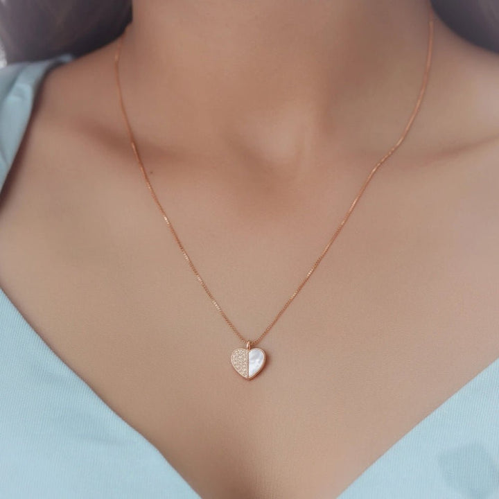 925 Sterling Rose Gold Silver Half - Glow Heart Pendant for Women - tassyasilver.com