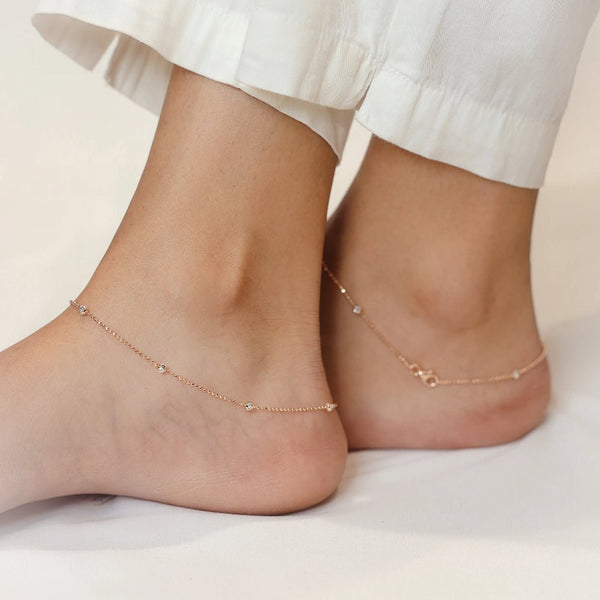 925 Silver Rosegold Beaded Anklet