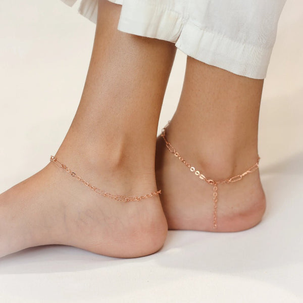 925 Sterling Rosegold Chain Link Anklet for Women - tassyasilver.com