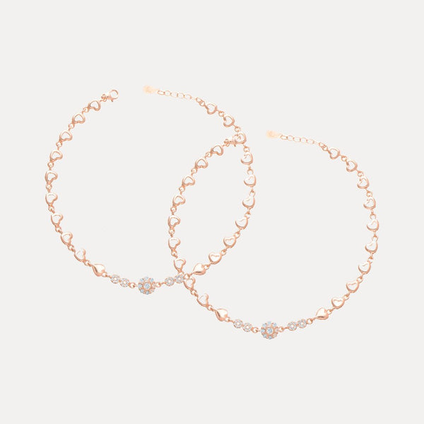925 Silver Rosegold Heart Charm Anklet