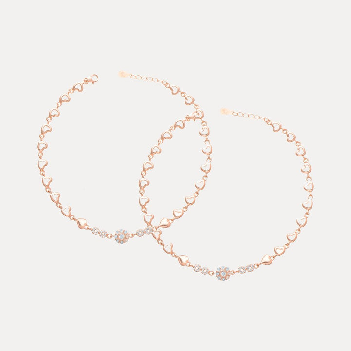 925 Sterling Rosegold Heart Charm Anklet for Women - tassyasilver.com
