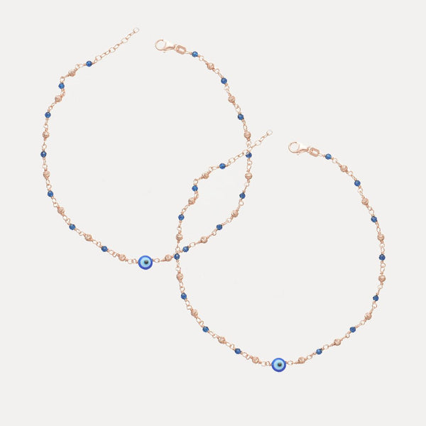 925 Silver Rosegold Nazar Bead Anklet