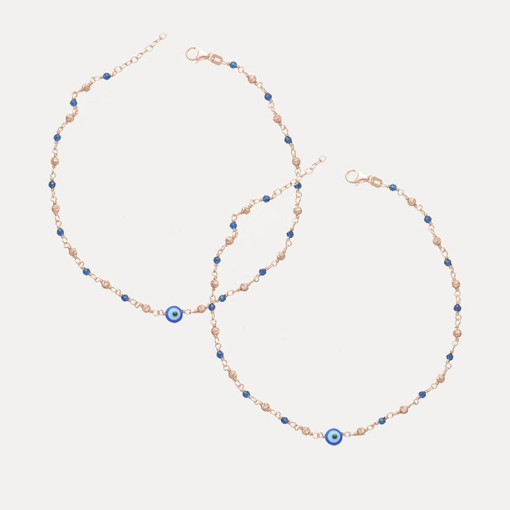 925 Sterling Rosegold Nazar Bead Anklet for Women - tassyasilver.com