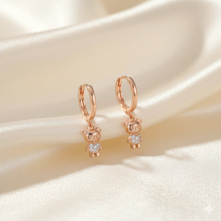 925 Sterling Rosegold Tiny Teddy Hoops for Baby - tassyasilver.com
