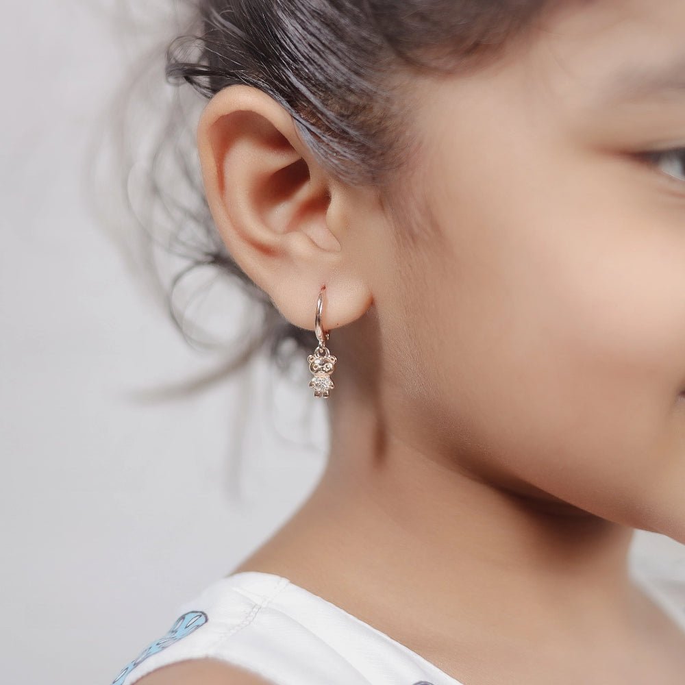 925 Sterling Rosegold Tiny Teddy Hoops for Baby - tassyasilver.com