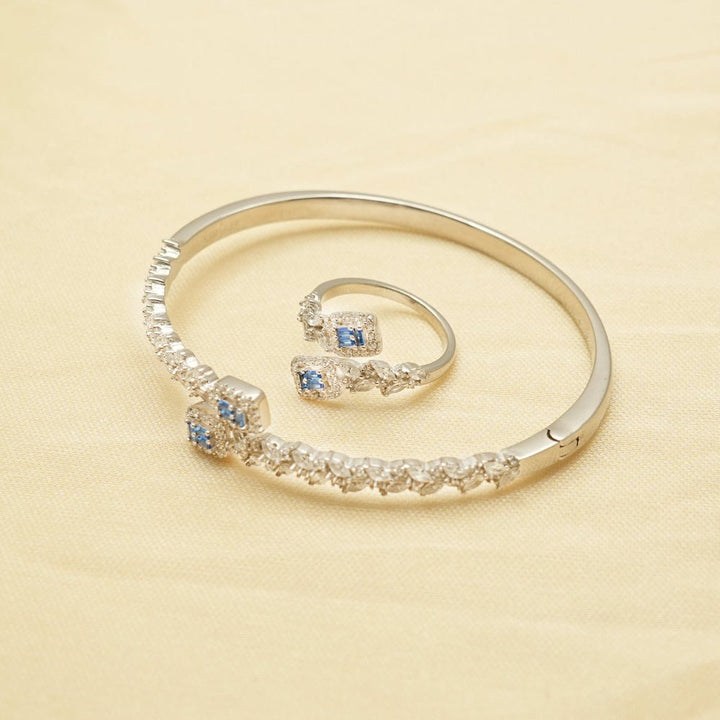 925 Sterling Sapphire Bloom Kada & Ring Set for Women - tassyasilver.com