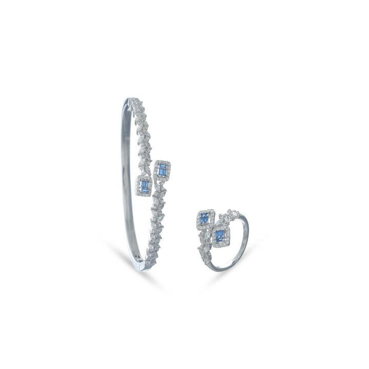 925 Sterling Sapphire Bloom Kada & Ring Set for Women - tassyasilver.com