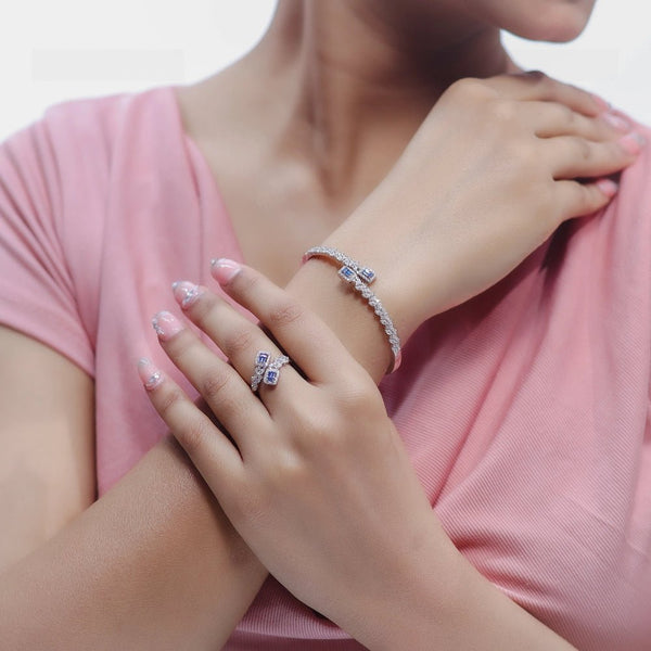 925 Sterling Sapphire Bloom Kada & Ring Set for Women - tassyasilver.com