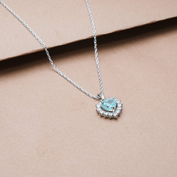 925 Sterling Silver Aqua Heart Chain Pendant for Women - tassyasilver.com