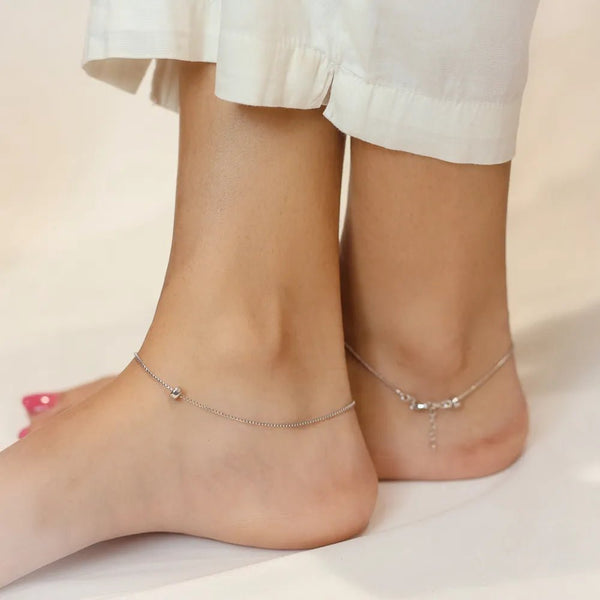 925 Sterling Silver Beaded Minimal Anklet for Women - tassyasilver.com