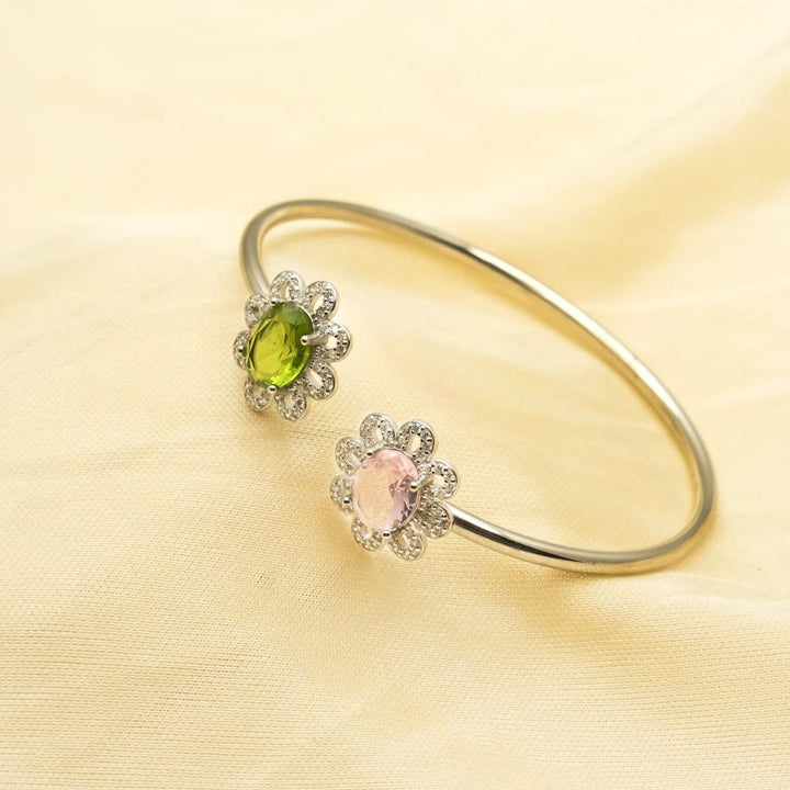925 Sterling Silver Blooming Duo Gemstone Kada For Women - tassyasilver.com