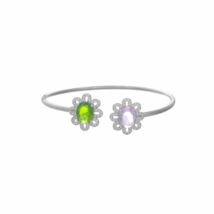 925 Sterling Silver Blooming Duo Gemstone Kada For Women - tassyasilver.com