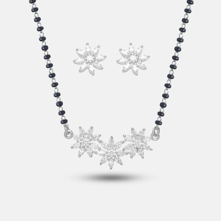 925 Sterling Silver Blossom Trio Mangalsutra Set for Women - tassyasilver.com
