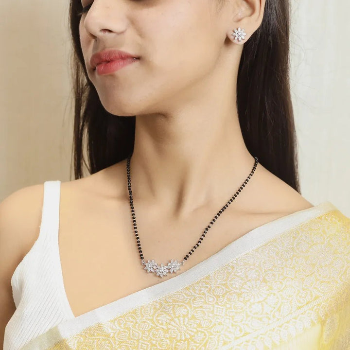 925 Sterling Silver Blossom Trio Mangalsutra Set for Women - tassyasilver.com