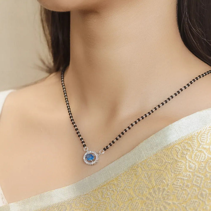 925 Sterling Silver Blue Aura Mangalsutra for Women - tassyasilver.com