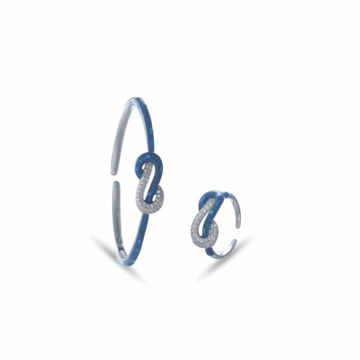 925 Sterling Silver Blue Infinity Kada & Ring Set for Women - tassyasilver.com