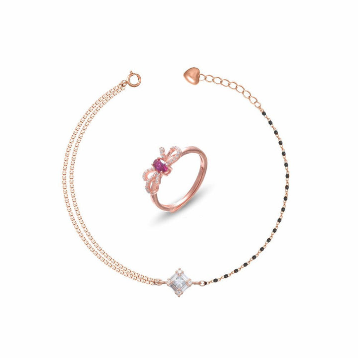 925 Sterling Silver Bow Bracelet With Ring Set for Women - tassyasilver.com