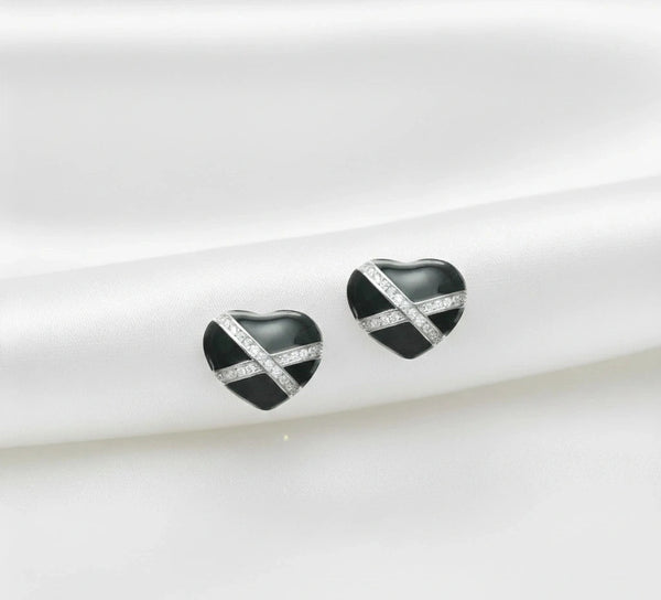 925 Silver Crisscross Crystal Hearts