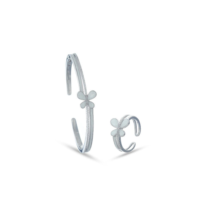 925 Sterling Silver Daisy Shine Kada & Ring Set for Women - tassyasilver.com