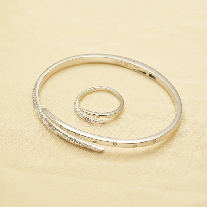 925 Sterling Silver Dazzle Line Kada & Ring Set for Women - tassyasilver.com