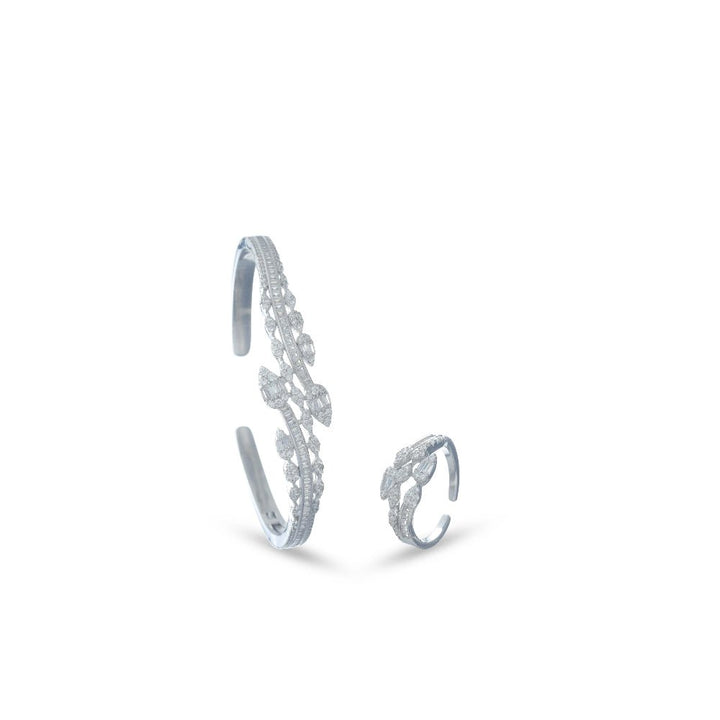 925 Sterling Silver Diamond Cluster Kada & Ring Set for Women - tassyasilver.com