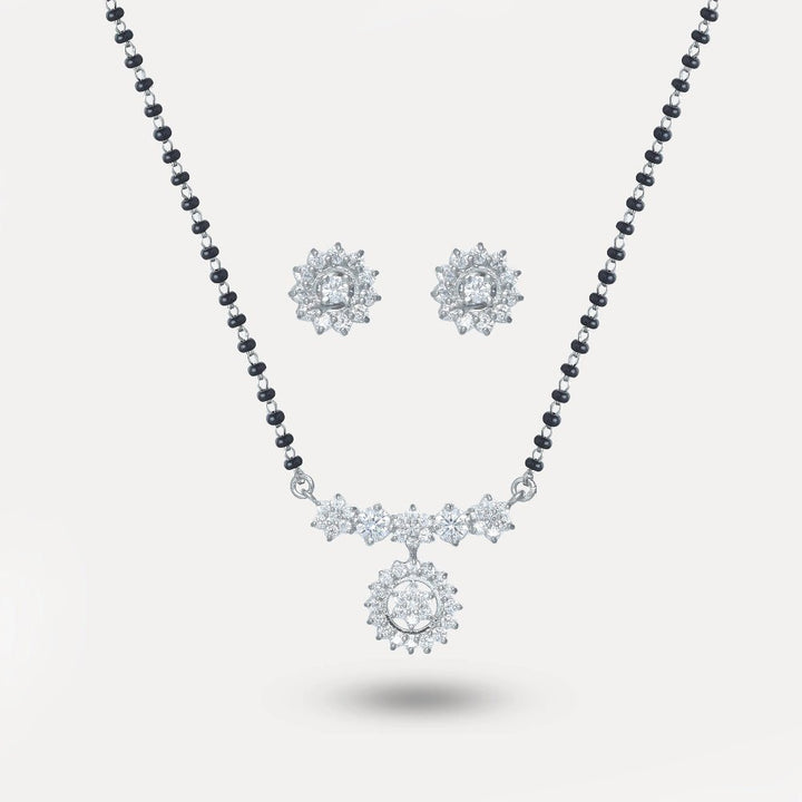 925 Sterling Silver Diamond Floral Mangalsutra Set for Women - tassyasilver.com