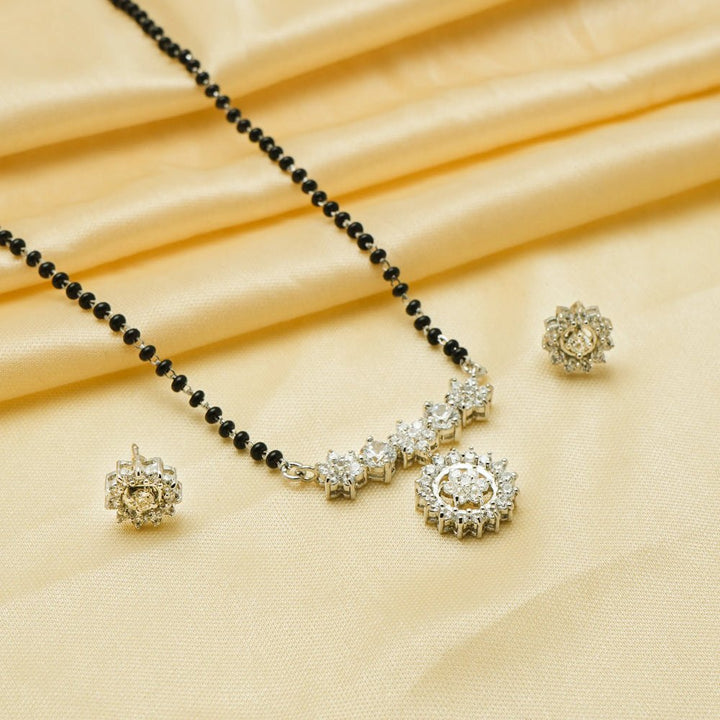 925 Sterling Silver Diamond Floral Mangalsutra Set for Women - tassyasilver.com