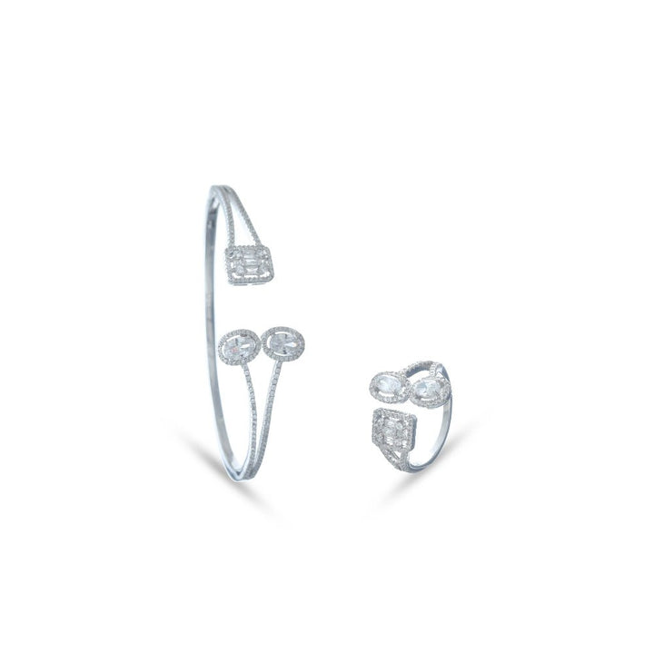925 Sterling Silver Diamond Luxe Kada & Ring Set for Women - tassyasilver.com