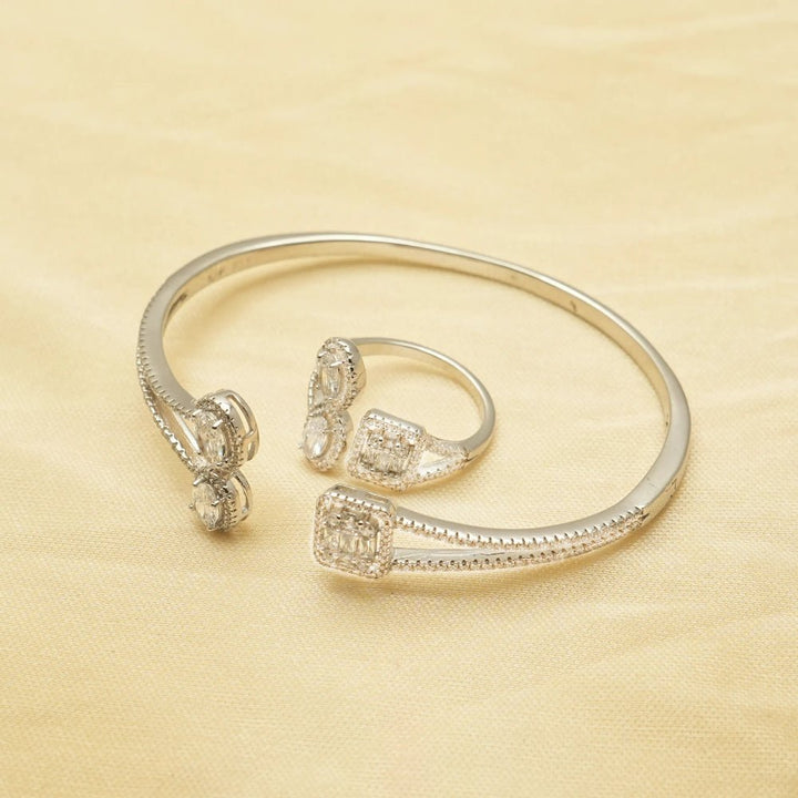 925 Sterling Silver Diamond Luxe Kada & Ring Set for Women - tassyasilver.com