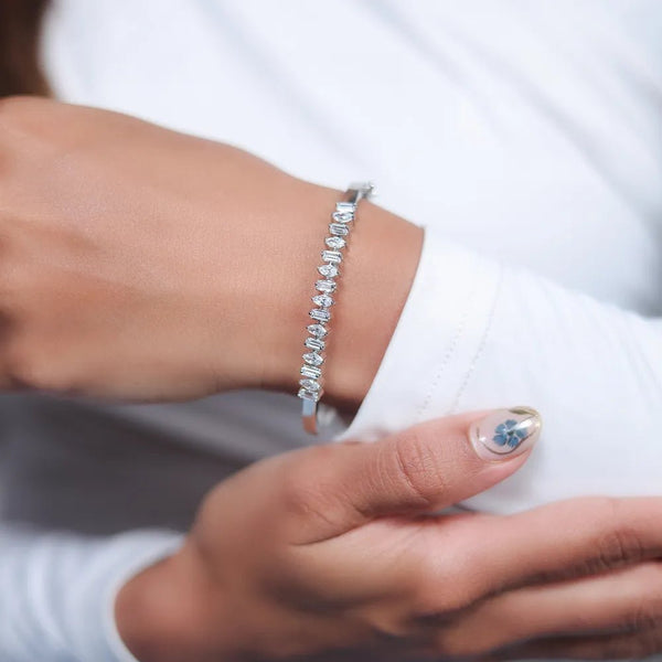 925 Sterling Silver Diamond Sparkline Kada For Women - tassyasilver.com