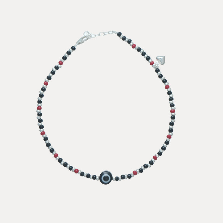 925 Sterling Silver Dual Tone Nazar Anklet for Women - tassyasilver.com