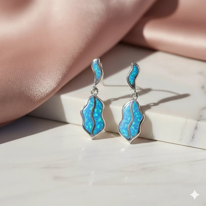 925 Sterling Silver Elegant Blue Opal Drop Earrings for Women - tassyasilver.com