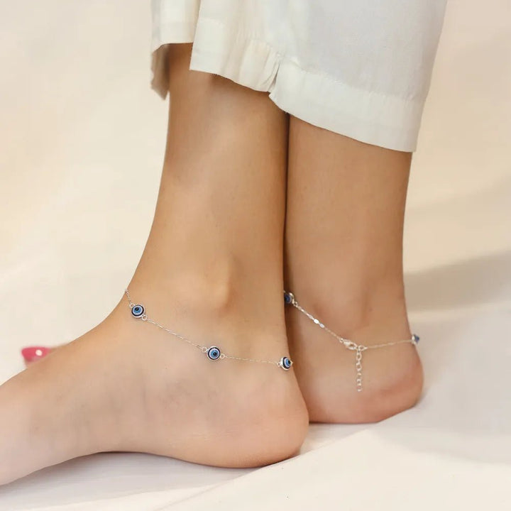 925 Sterling Silver Evil Eye Anklet for Women - tassyasilver.com