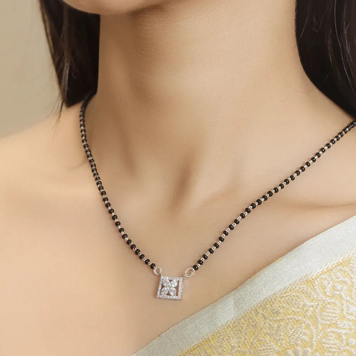 925 Sterling Silver Floral Square Mangalsutra for Women - tassyasilver.com