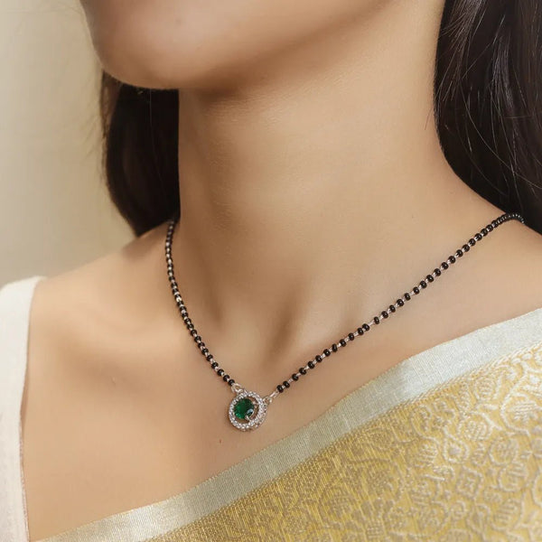 925 Sterling Silver Green Glow Mangalsutra for Women - tassyasilver.com