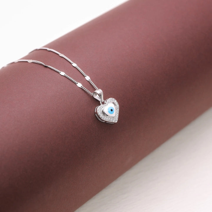 925 Sterling Silver Heartshield Evil Eye Chain Pendant for Women - tassyasilver.com