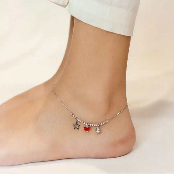 925 Sterling Silver Love Charm Anklet for Women - tassyasilver.com