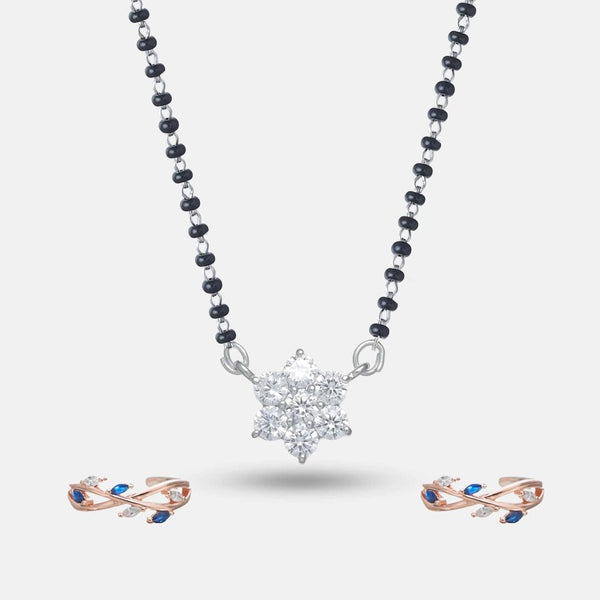 925 Sterling Silver Mangalsutr With Starlight Toe Ring Set for Women - tassyasilver.com