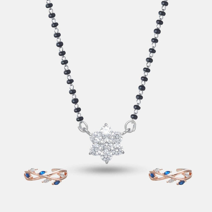 925 Sterling Silver Mangalsutr With Starlight Toe Ring Set for Women - tassyasilver.com