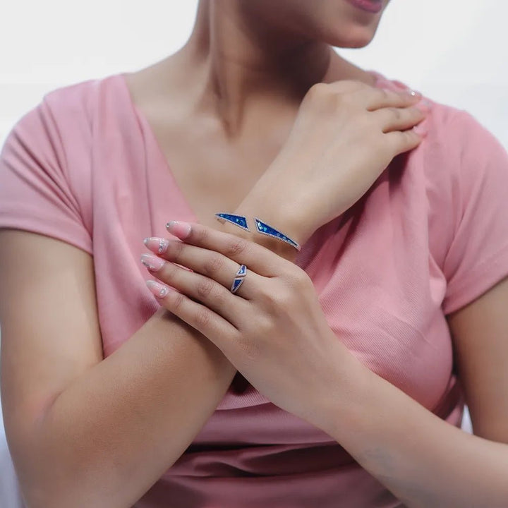 925 Sterling Silver Midnight Glow Kada & Ring Set for Women - tassyasilver.com