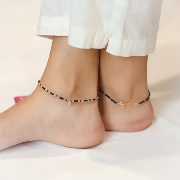 925 Sterling Silver Multi - Color Bead Anklet for Women - tassyasilver.com